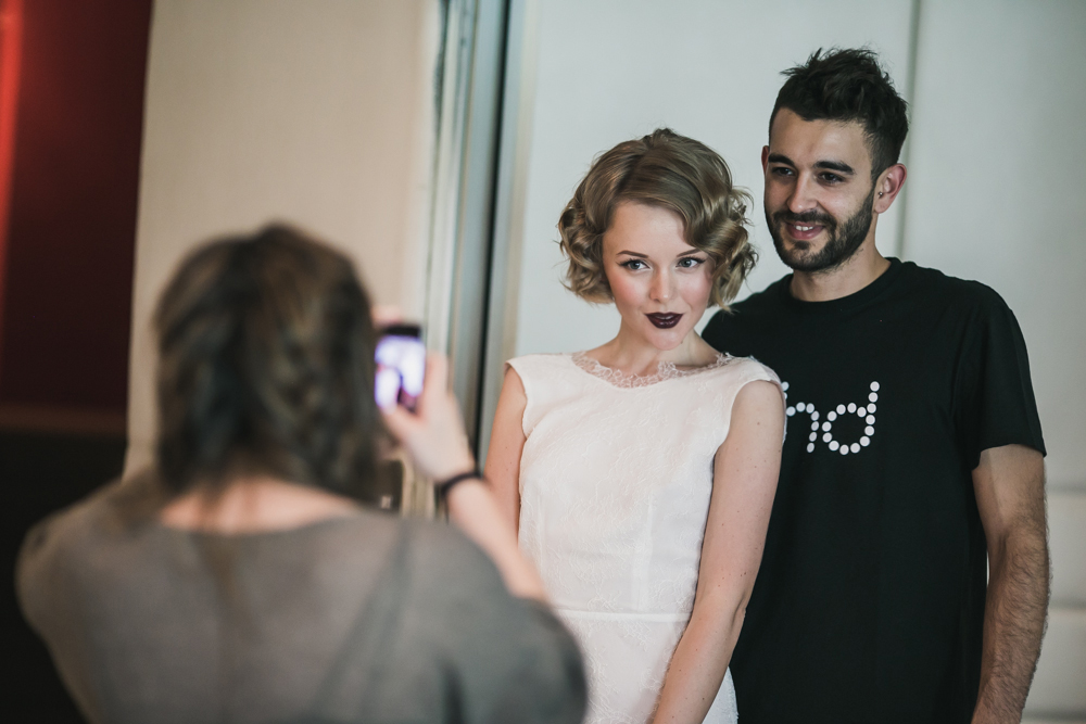 darya kamalova fashion blogger from thecablook in trip in Barcelona Spain with Pronovias 2015 wedding dresses collection catwalk wearing uel camilo white gown bottega veneta knot clutch and black lips-1643